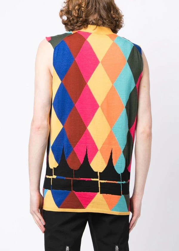 COMME des GARÇONS HOMME PLUS argyle vest comme des garçons homme plus Multicolor Argyle Sleeveless Cardigan
