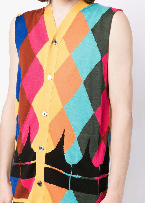COMME des GARÇONS HOMME PLUS argyle vest comme des garçons homme plus Multicolor Argyle Sleeveless Cardigan