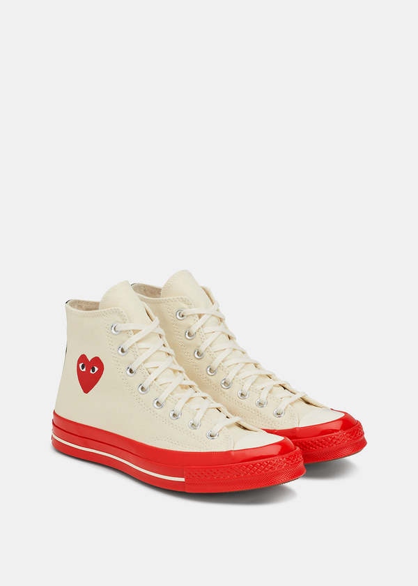 Comme des Garons PLAY Off White Red Converse Chuck 70 Sneakers OFF WHITE