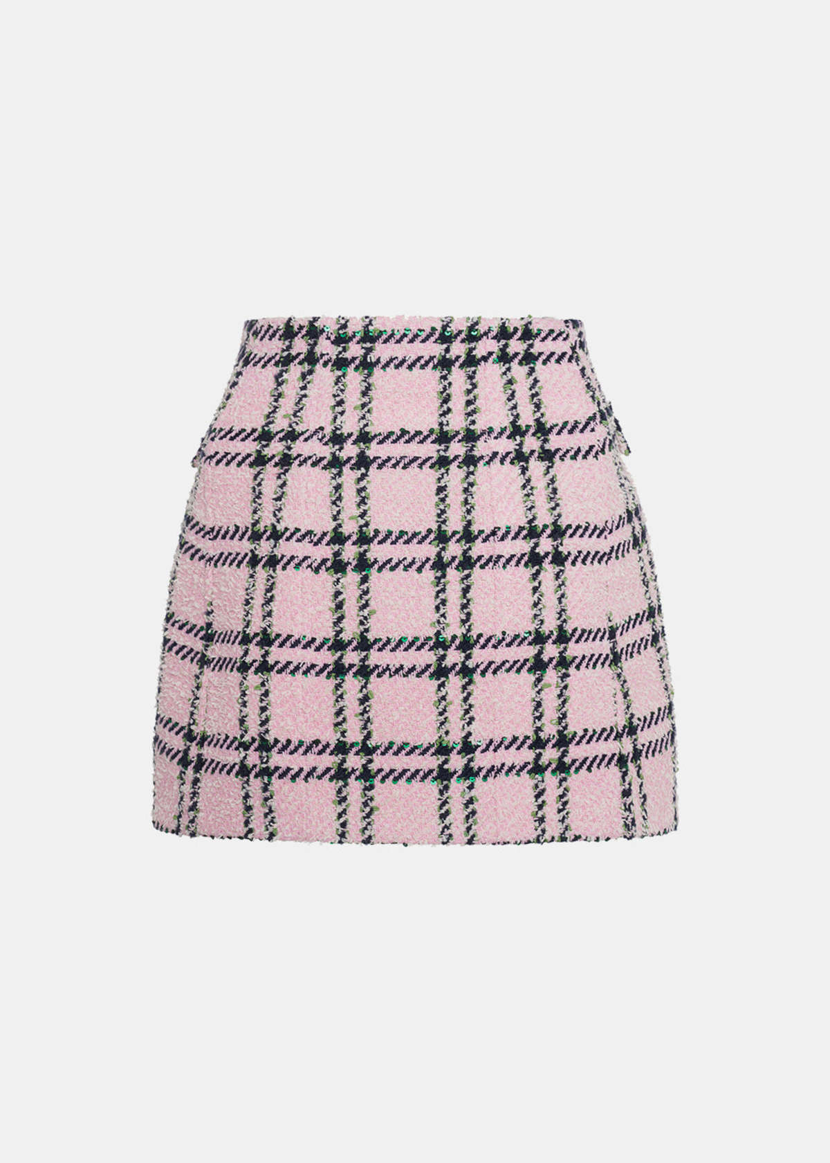Pink-Tartan-Sequin-Tweed-Skirt