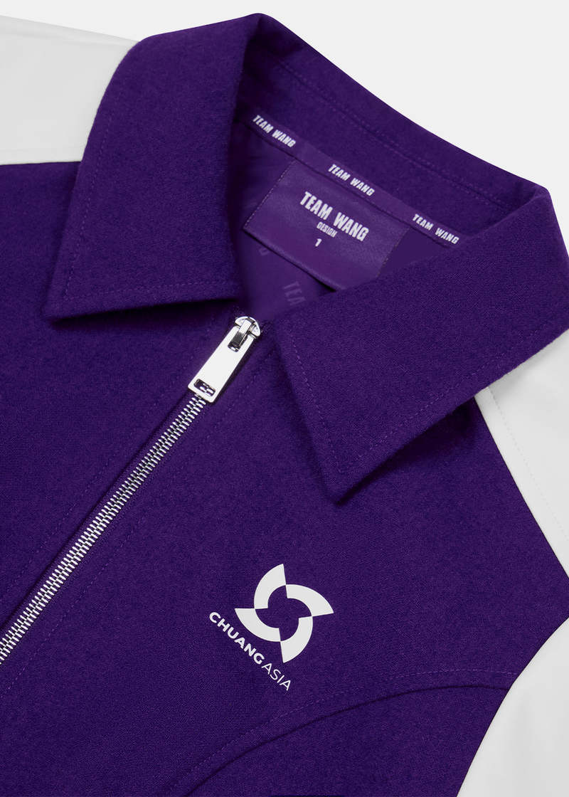 Team Wang Flat-Collar Zip-Up Cropped Jacket - Purple