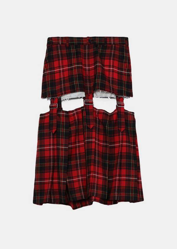 Comme Des Garçons Tartan Pleated Midi Skirt - Red/Black | Garmentory