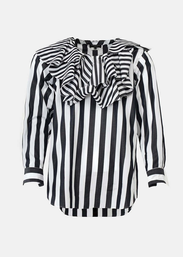 comme des garons homme plus Ruffled Striped Shirt - White/Black 