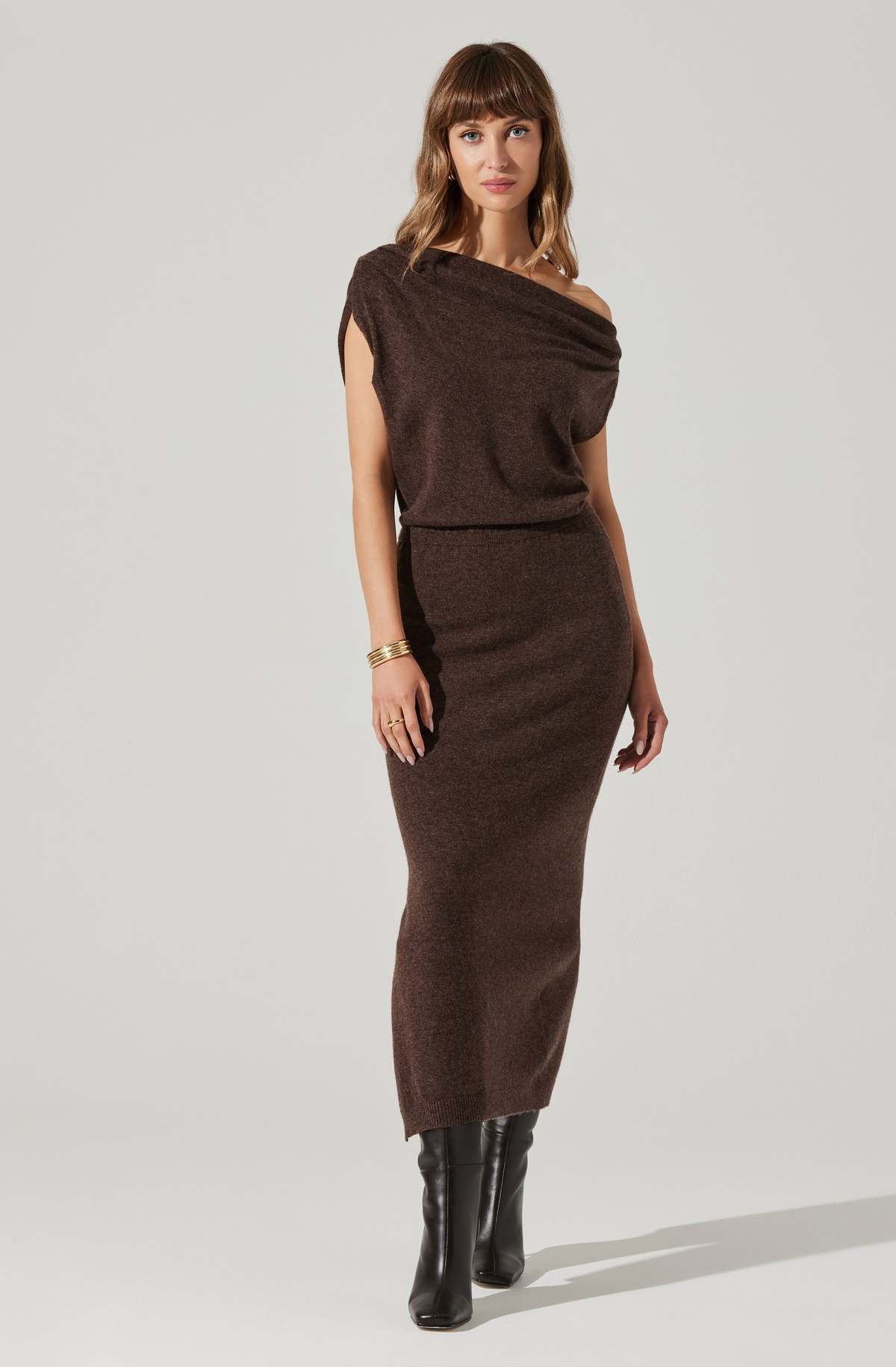 ASTR The Label Off the Shoulder Sweater Dress - Espresso | Garmentory
