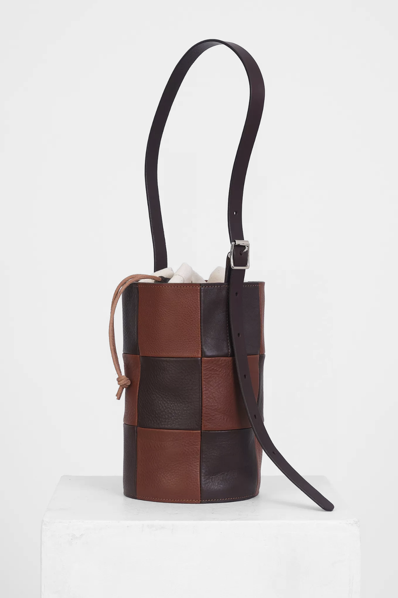 CAWLEY STUDIO Leather Bucket Bag - Chocolate/Tan 