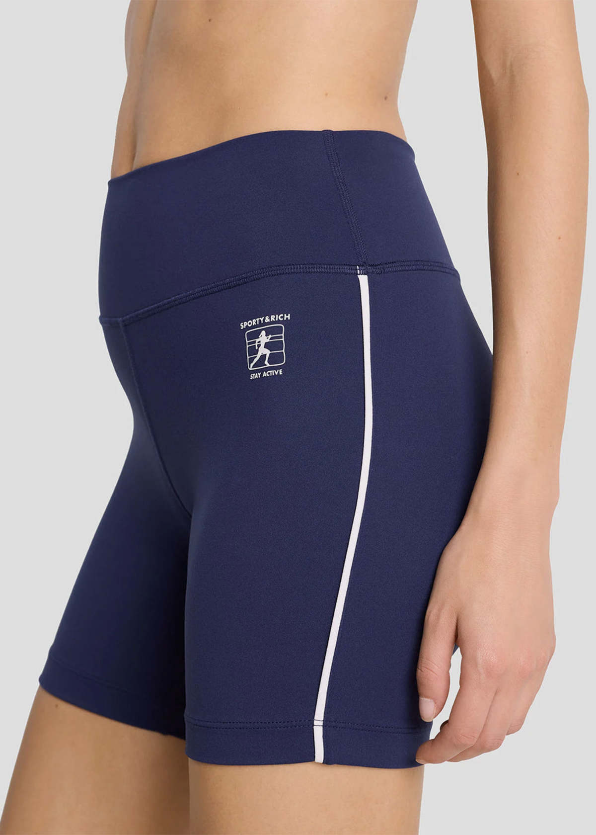 SPORTY + RICH Runner Box Biker Short - Navy/White | Garmentory