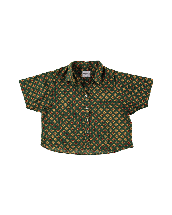 DUSHYANT. The Michelle Hand Printed Short Sleeve Shirt - Green/Gold Motif Print