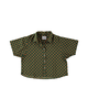 DUSHYANT. The Michelle Hand Printed Short Sleeve Shirt - Green/Gold Motif Print - Thumbnail 1