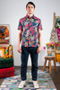 DUSHYANT. Hand Printed The Prat Short Sleeve Shirt - Royal Blue Floral Print - Thumbnail 4