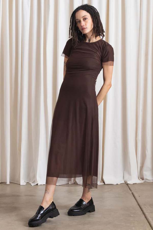 Ali Golden Fitted Mesh T-Shirt Dress - Chocolate | Garmentory