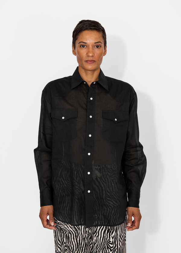 macy's gold and black dress SAINT | Classic Silk Shirt Sheer in Black main image 1