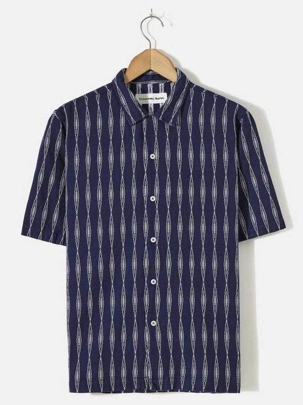 Universal Works Road Shirt In Navy Congo Stripe Universal Works Road Shirt In Navy Congo Stripe