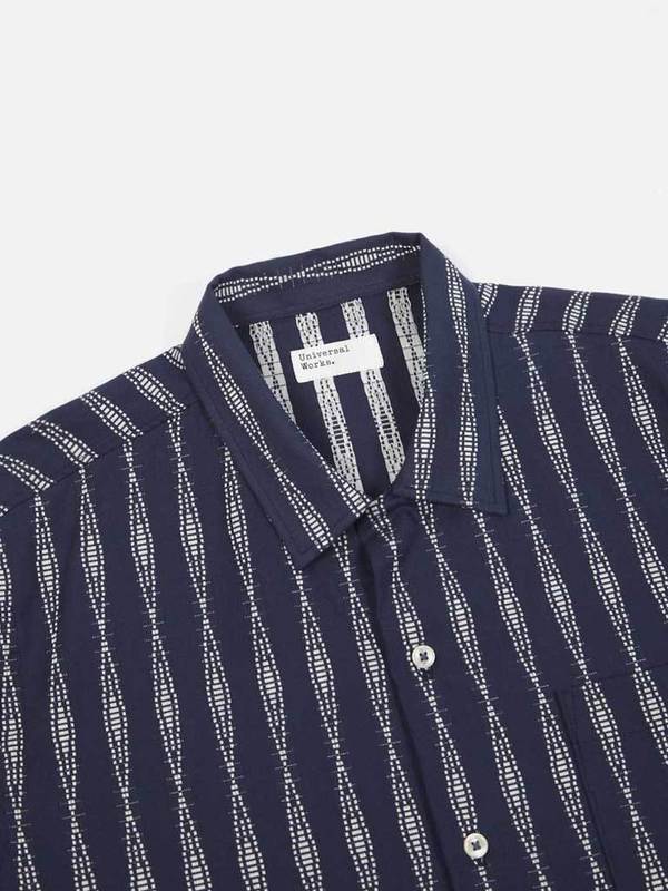 Universal Works Road Shirt In Navy Congo Stripe Universal Works Road Shirt In Navy Congo Stripe