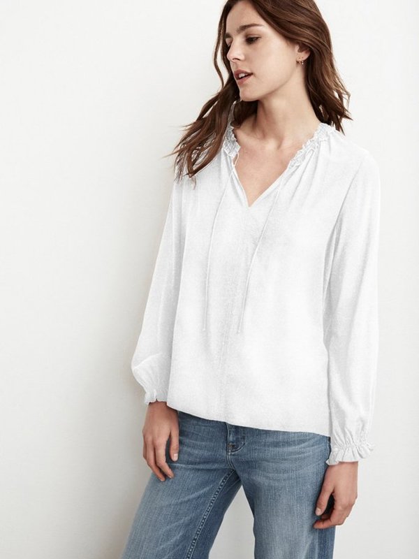 Velvet Samantha Shirt in White Velvet Samantha Shirt in White
