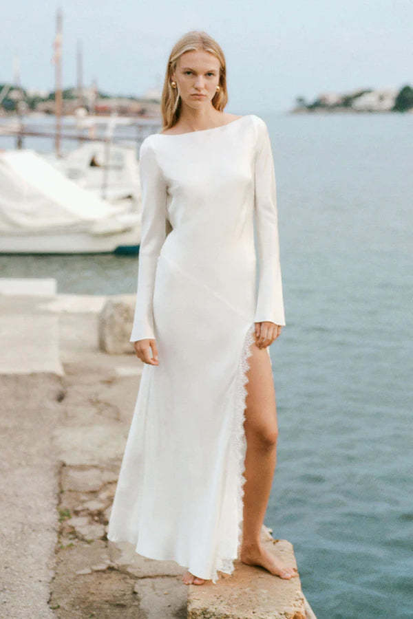 Shona Joy La Lune Cumulus Silk Backless Lace Spilt Maxi Dress - Ivory |  Garmentory