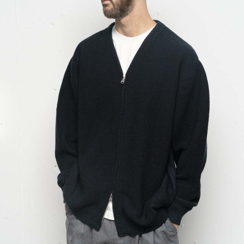 Still By Hand Zip Up Cardigan - Black Navy | Garmentory