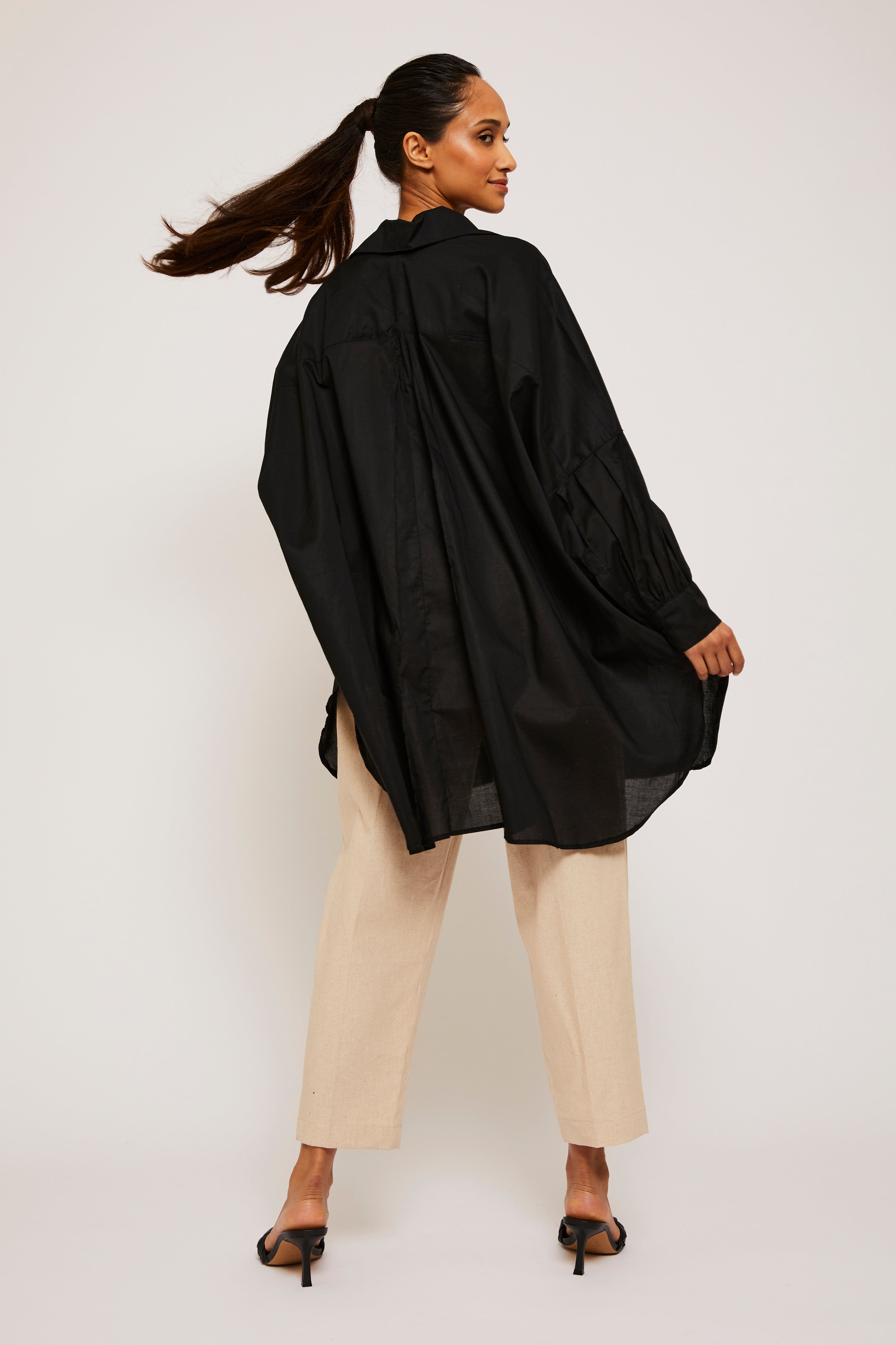 Athena Newton Sheer Cotton Smock Blouse - Black | Garmentory