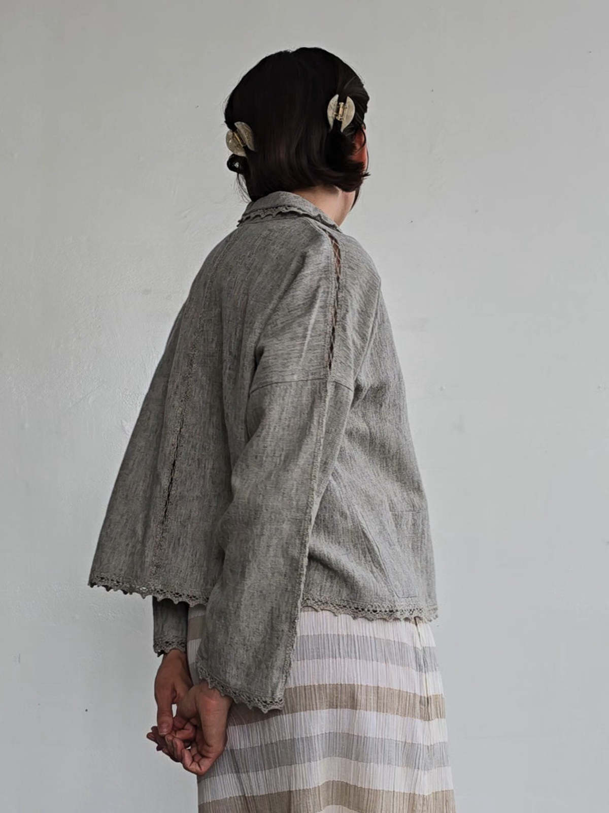 Vintage Haat Issey Miyake Woven Jacket - Pale Grey | Garmentory