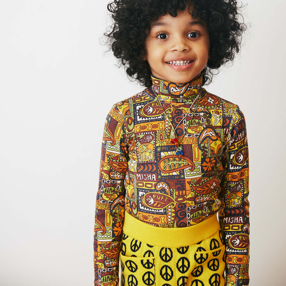 Kids Misha & Puff Turtleneck T-shirt - Fox Brown Groovy Paisley 