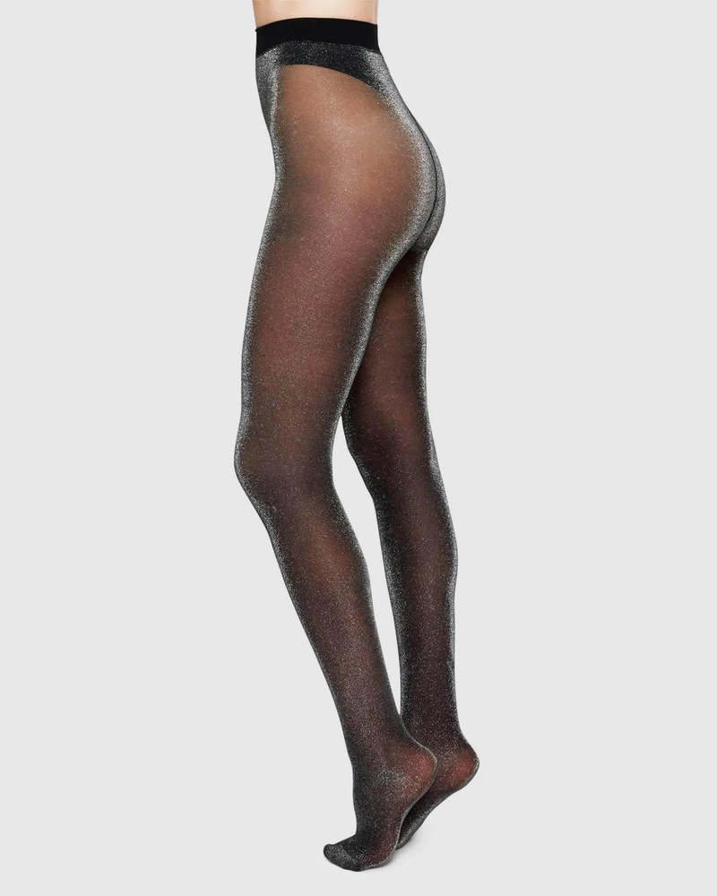 Swedish Stockings Tora Shimmer Tights - Noir/Argent