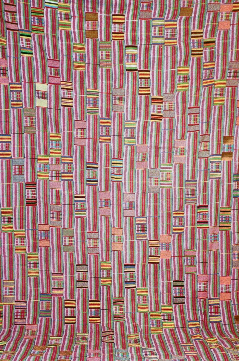 100% Silk Vintage Ewe Kente Cloth - Mauve/Pink/Green Stripe
