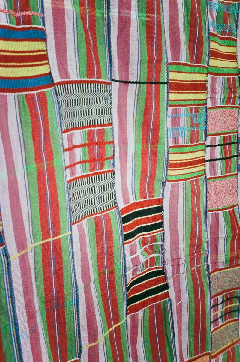 100% Silk Vintage Ewe Kente Cloth - Mauve/Pink/Green Stripe