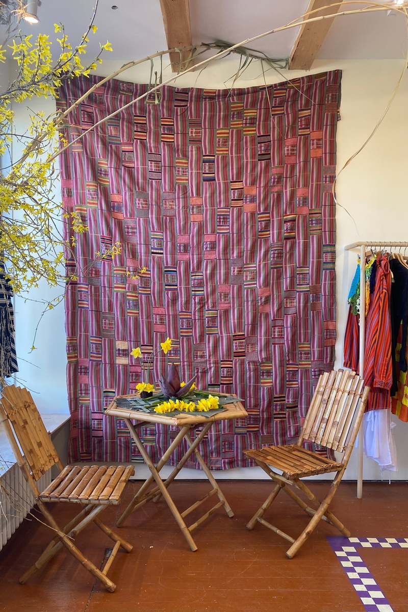 100% Silk Vintage Ewe Kente Cloth - Mauve/Pink/Green Stripe