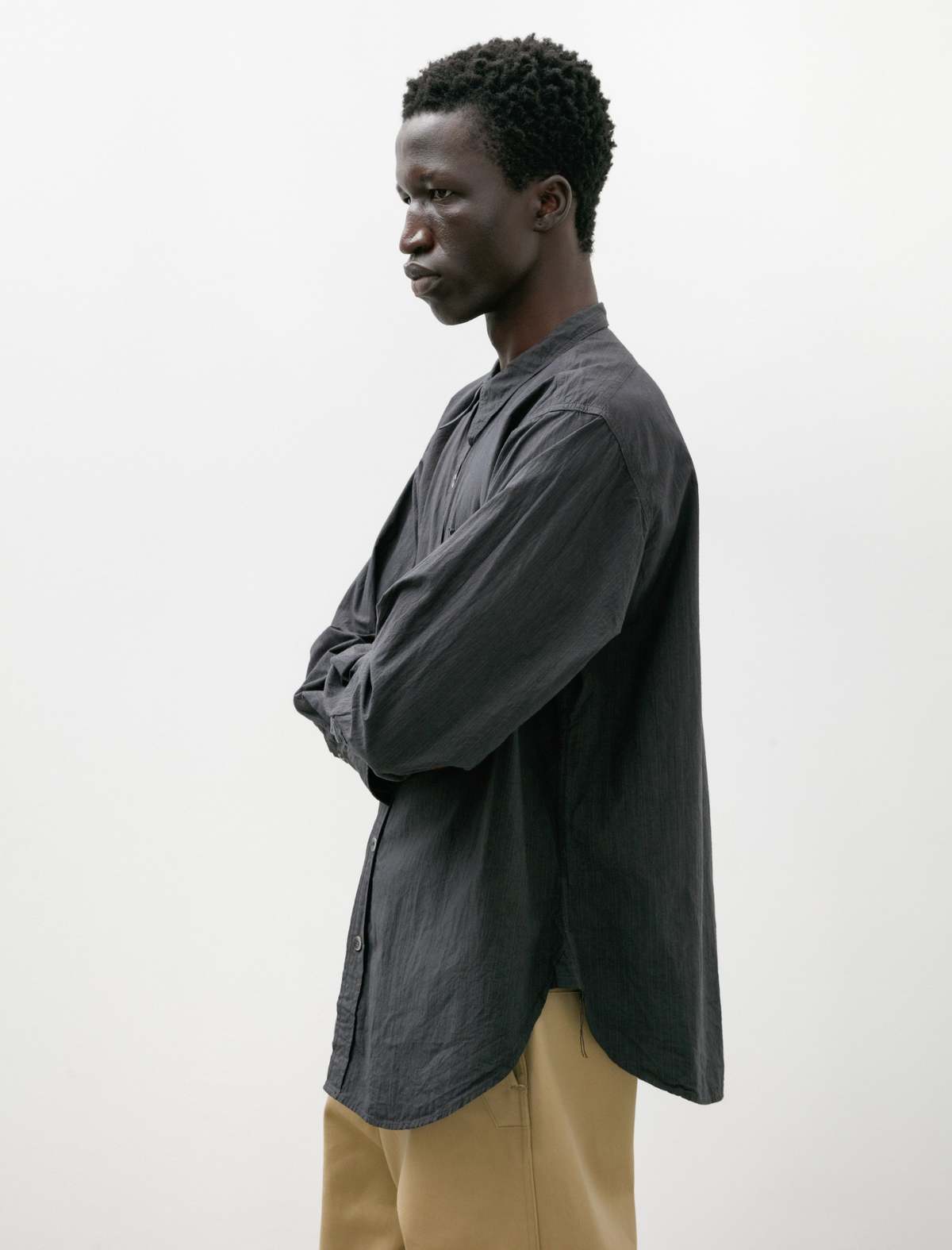 Taiga Takahashi Mens Lot 106 Narrow Collar Shirt - Charcoal Stripe