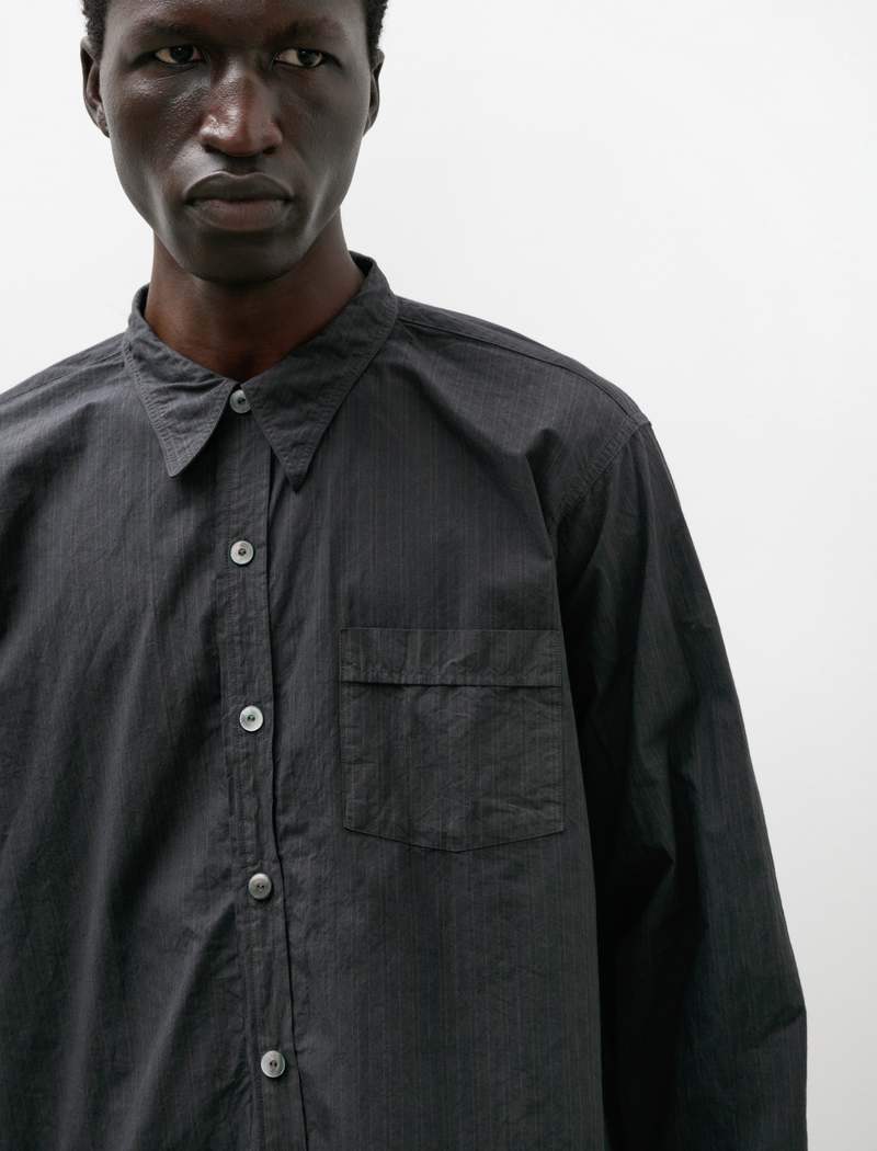 Taiga Takahashi Mens Lot 106 Narrow Collar Shirt - Charcoal Stripe