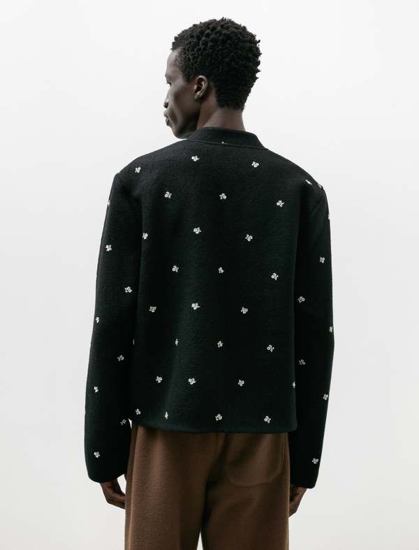 Rier Felted Wool City Crop Walker Jacket - Black Flowers | Garmentory