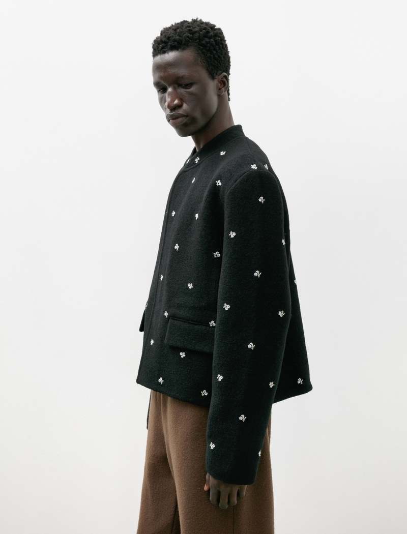 Rier Felted Wool City Crop Walker Jacket - Black Flowers | Garmentory