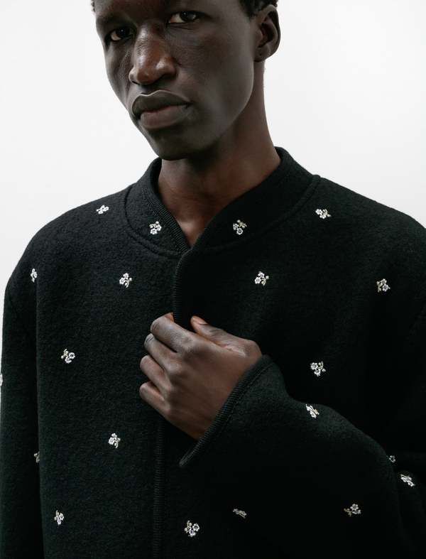 Rier Felted Wool City Crop Walker Jacket - Black Flowers | Garmentory