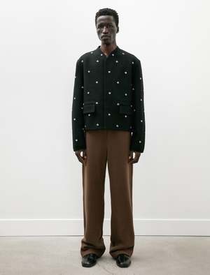 Rier Felted Wool City Crop Walker Jacket - Black Flowers | Garmentory