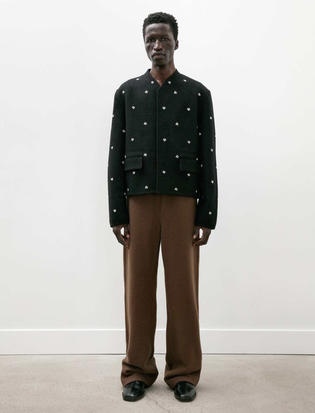 Rier Felted Wool City Crop Walker Jacket - Black Flowers | Garmentory