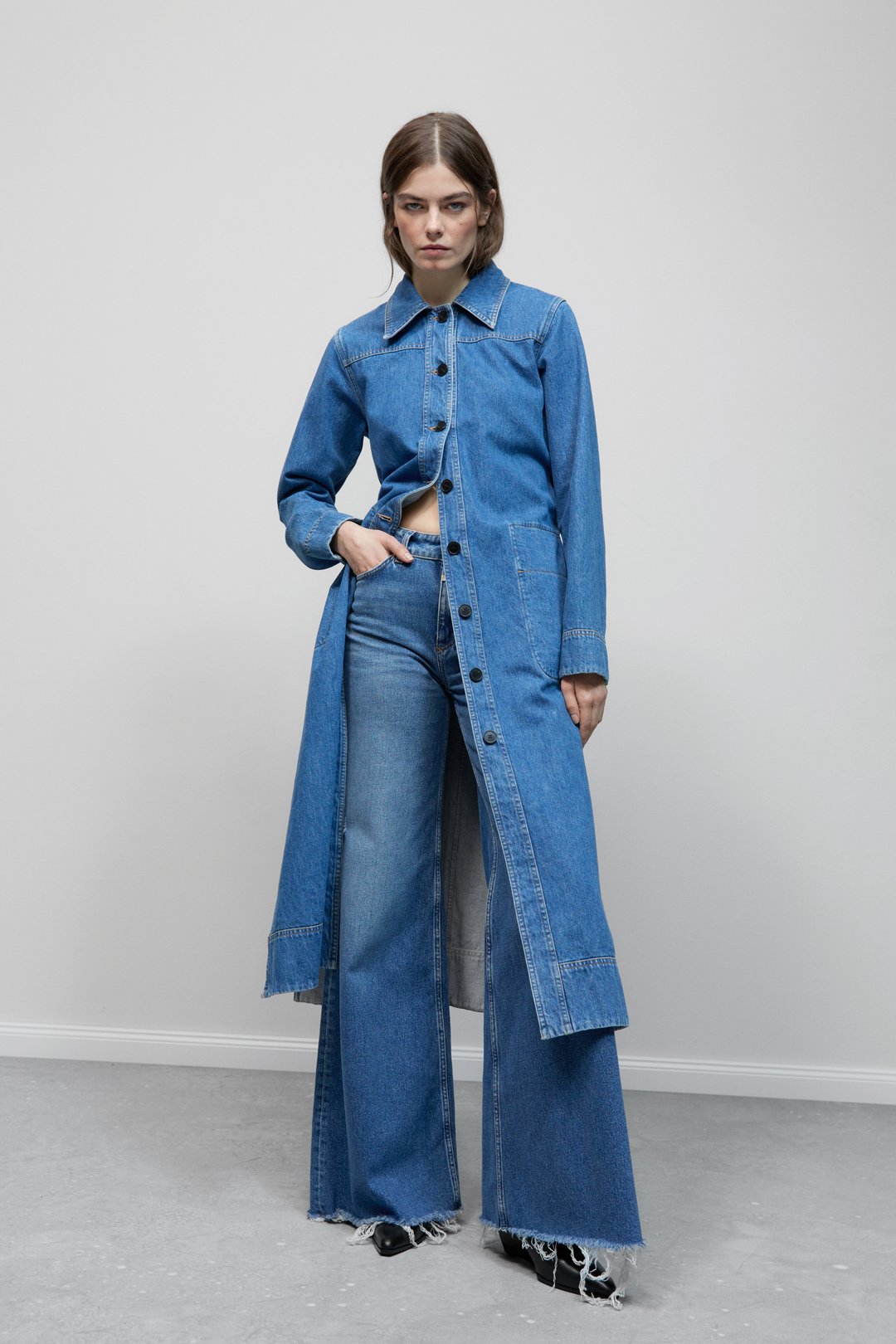 closed denim dress Waisted denim dress