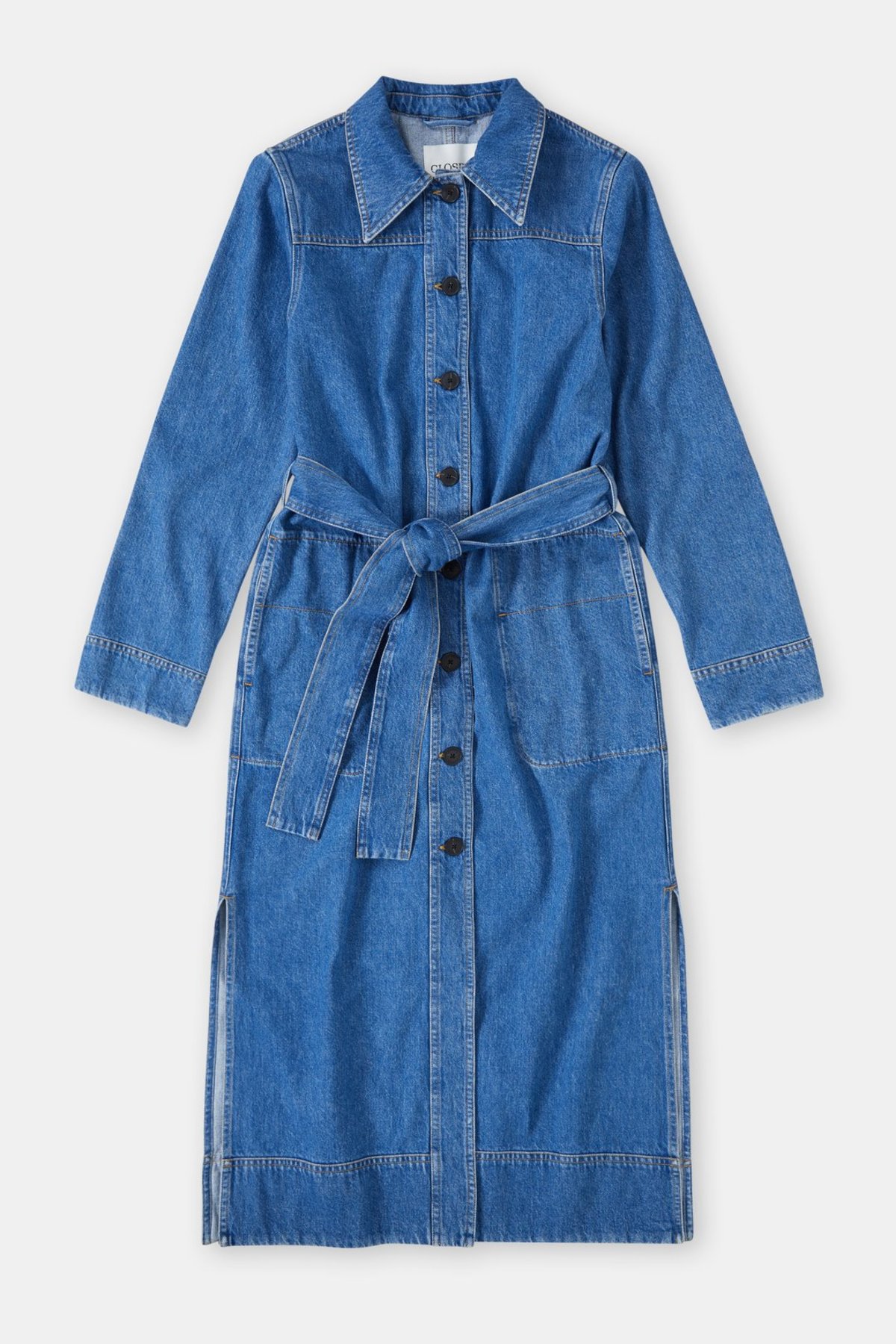 chinese dress ladies STRAPLESS TRENCH MAXI DRESS IN DENIM  AKIRA