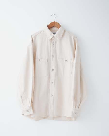 Hed Mayner Collarless Shirt Grey Pinstripe | Garmentory