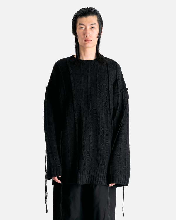 Yohji Yamamoto Pour Homme String Switching Round Neck - Black