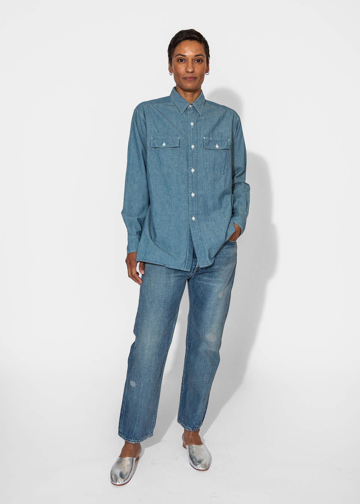 【chimala】US NAVY DENIM WORK PULL SHIRT chimala】US NAVY DENIM WORK PULL SHIRT chimala US NAVY DENIM