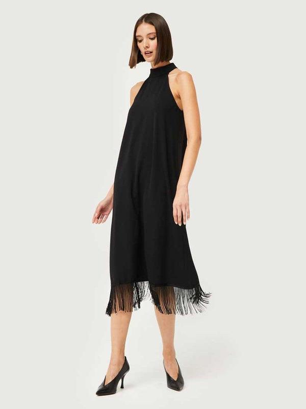 Compaia Fantastica Halter Midi Fringe Dress - Black | Garmentory