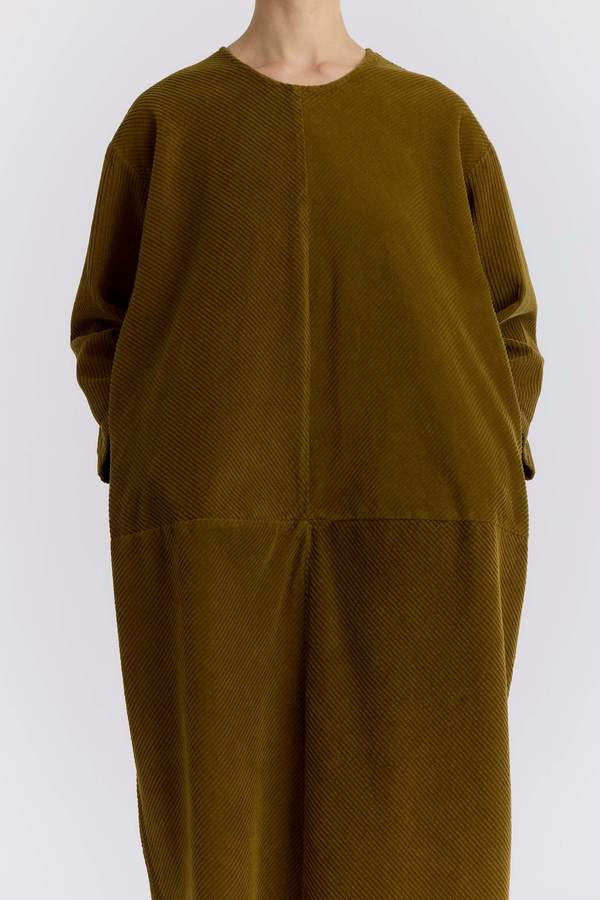 Black Crane Corduroy Radiant Dress - Dark Olive | Garmentory