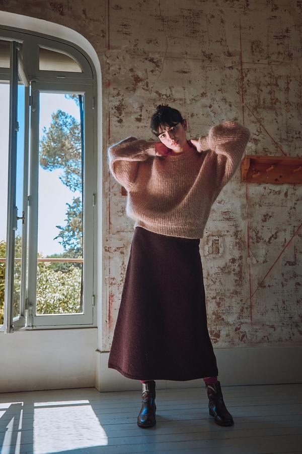 L'envers Augustine Merino Wool Flare Skirt - Plum