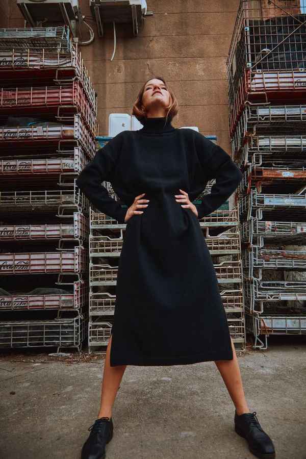 L'envers Freya Merino Wool Knit Dress - Black on Garmentory