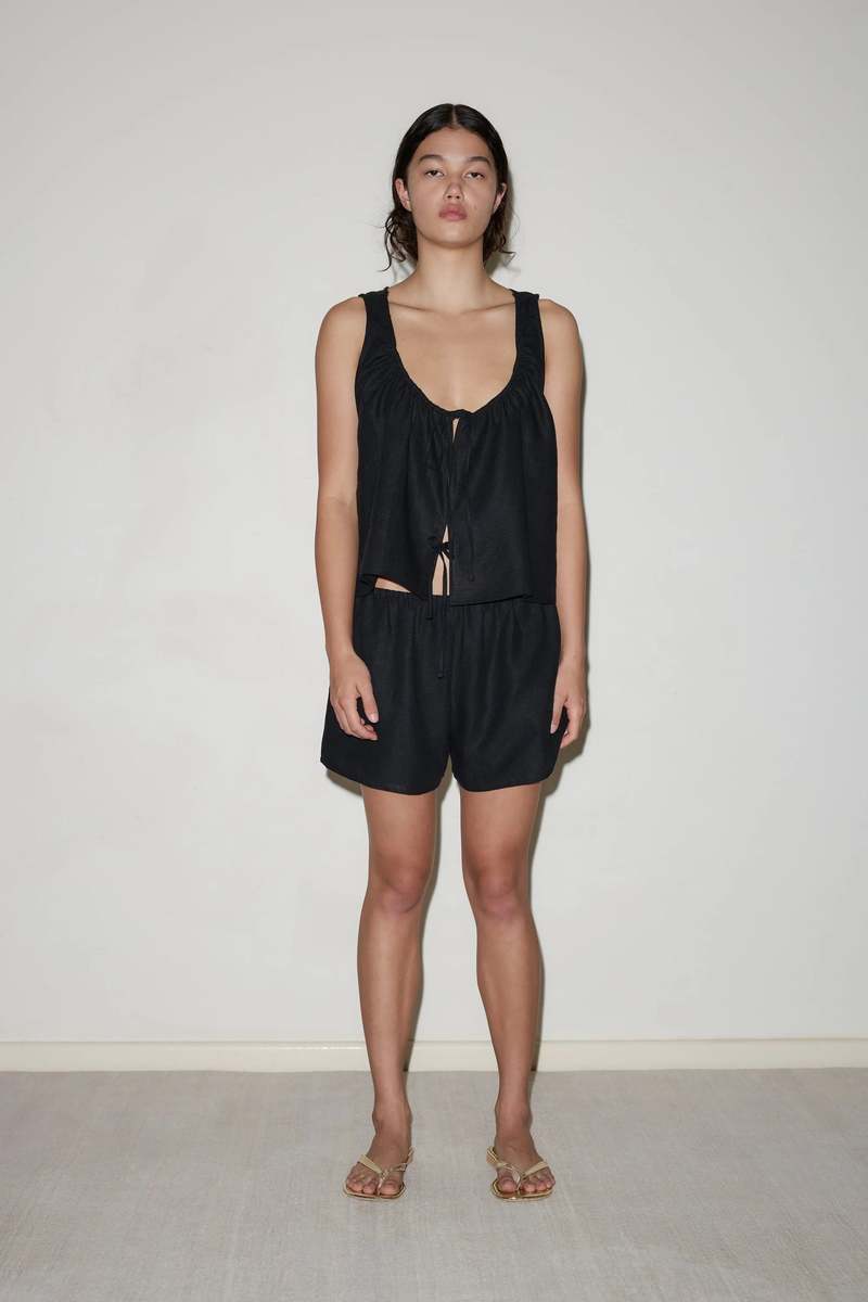 Deiji Studios Open Linen Short Set - Black