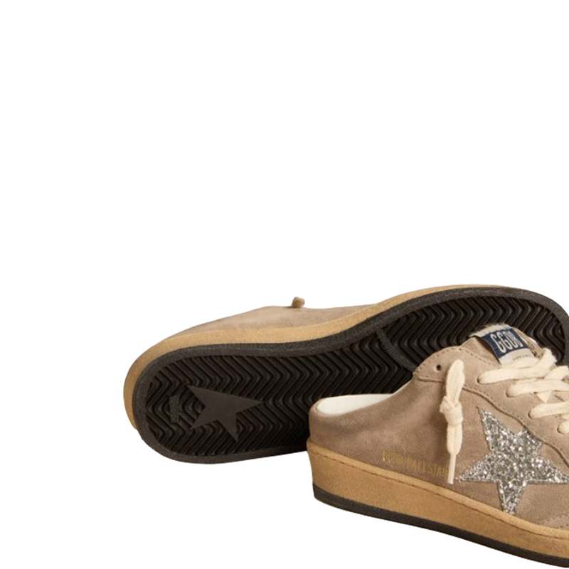 Golden Goose Ballstar Glitter Star Sabot - Taupe/Silver