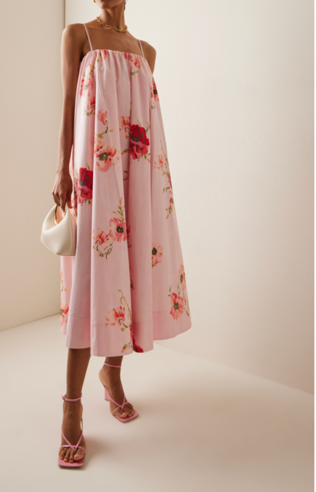 knee length dresses for ladies Zimmermann Lightburst Puff Midi Dress Pink Floral Print Cotton Size 0P main image 0