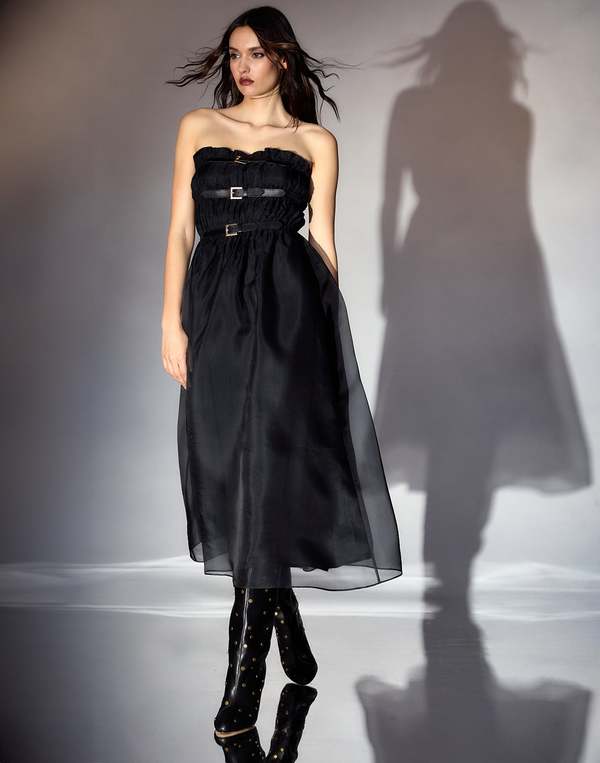 black buckle dress Long Sleeve Lace Buckle Cut Out Dress