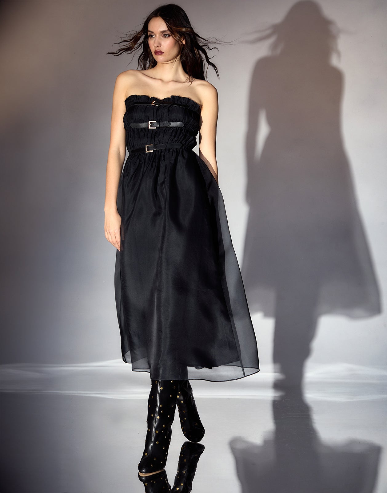 Cynthia Rowley Buckle Up Silk Organza Dress - Black | Garmentory