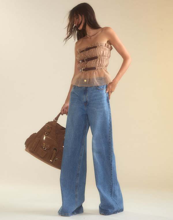 Cynthia Rowley Buckle Up Silk Organza Top - CAMEL | Garmentory display picture 2