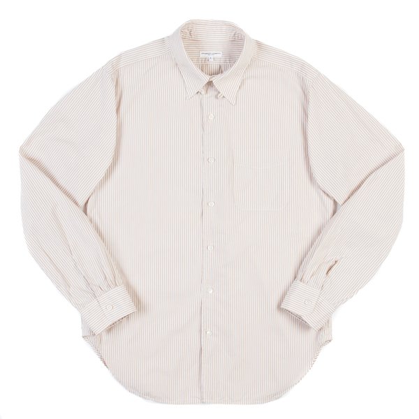 Engineered Garments Tab Collar Shirt—Khaki White Stripe Engineered Garments Tab Collar Shirt—Khaki White Stripe